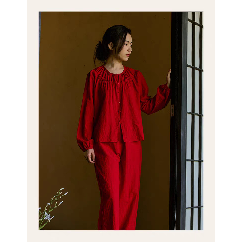 【海琴内衣专属】朵朵可可 252-001 睡衣女秋冬圆领喜庆家居服套装