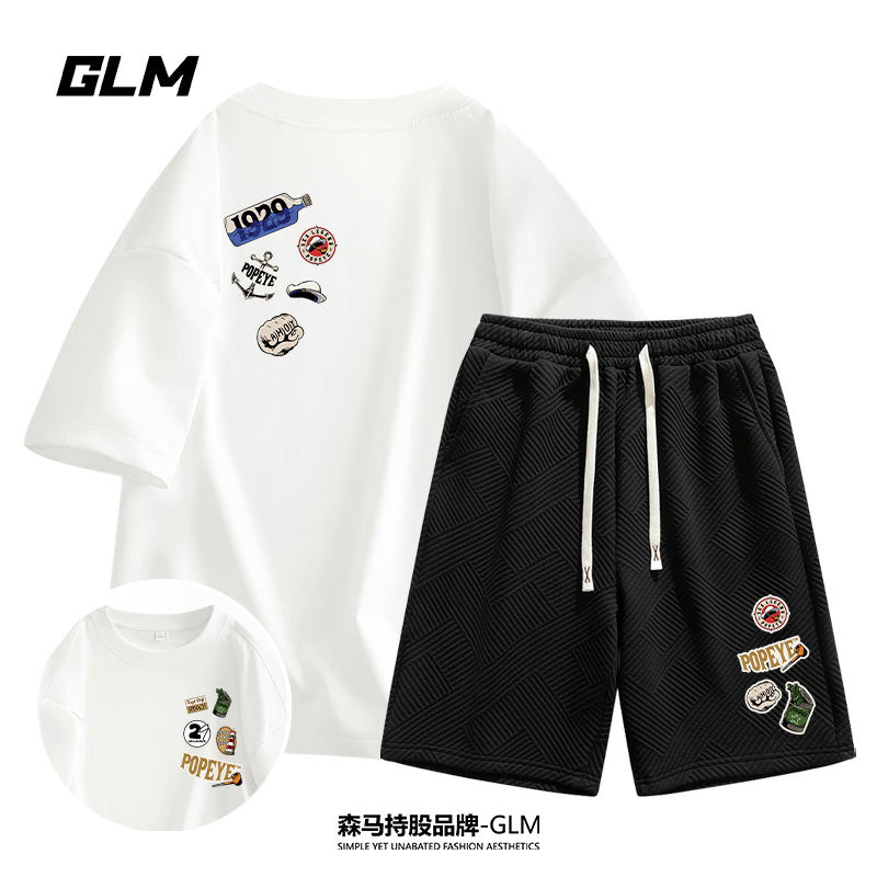 大力水手联名GLM【运动套装】夏季短袖T恤短裤青少年休闲宽松两件套