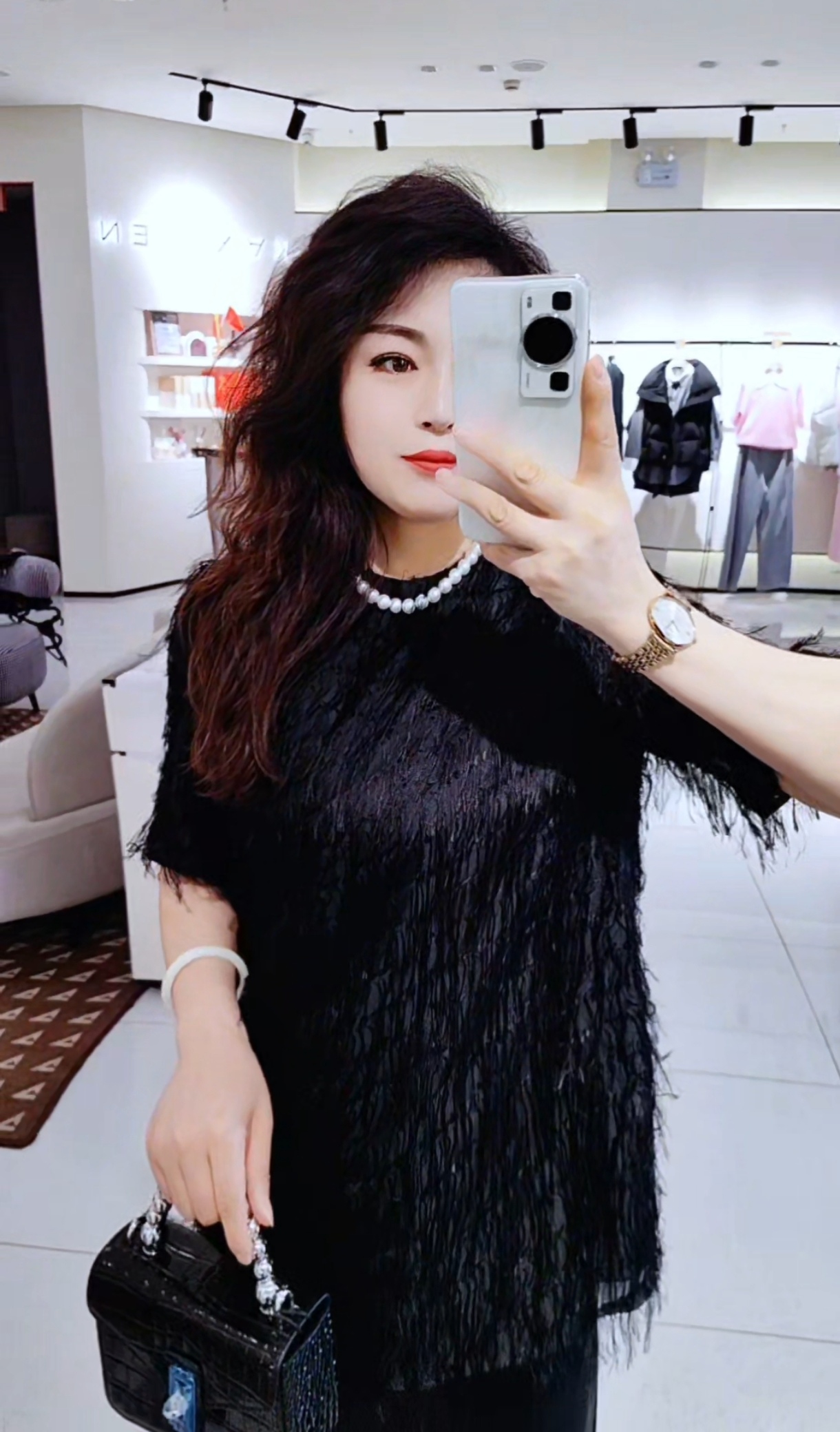 2025春夏佧茜文法式优雅黑色显瘦流苏优雅气质镂空半袖