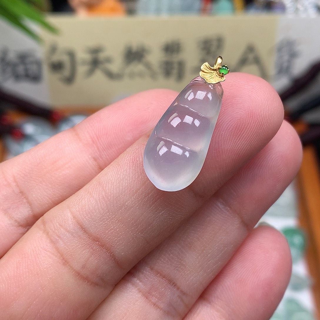 翡翠散珠18K金镶嵌缅甸天然A货翡翠冰种豆子