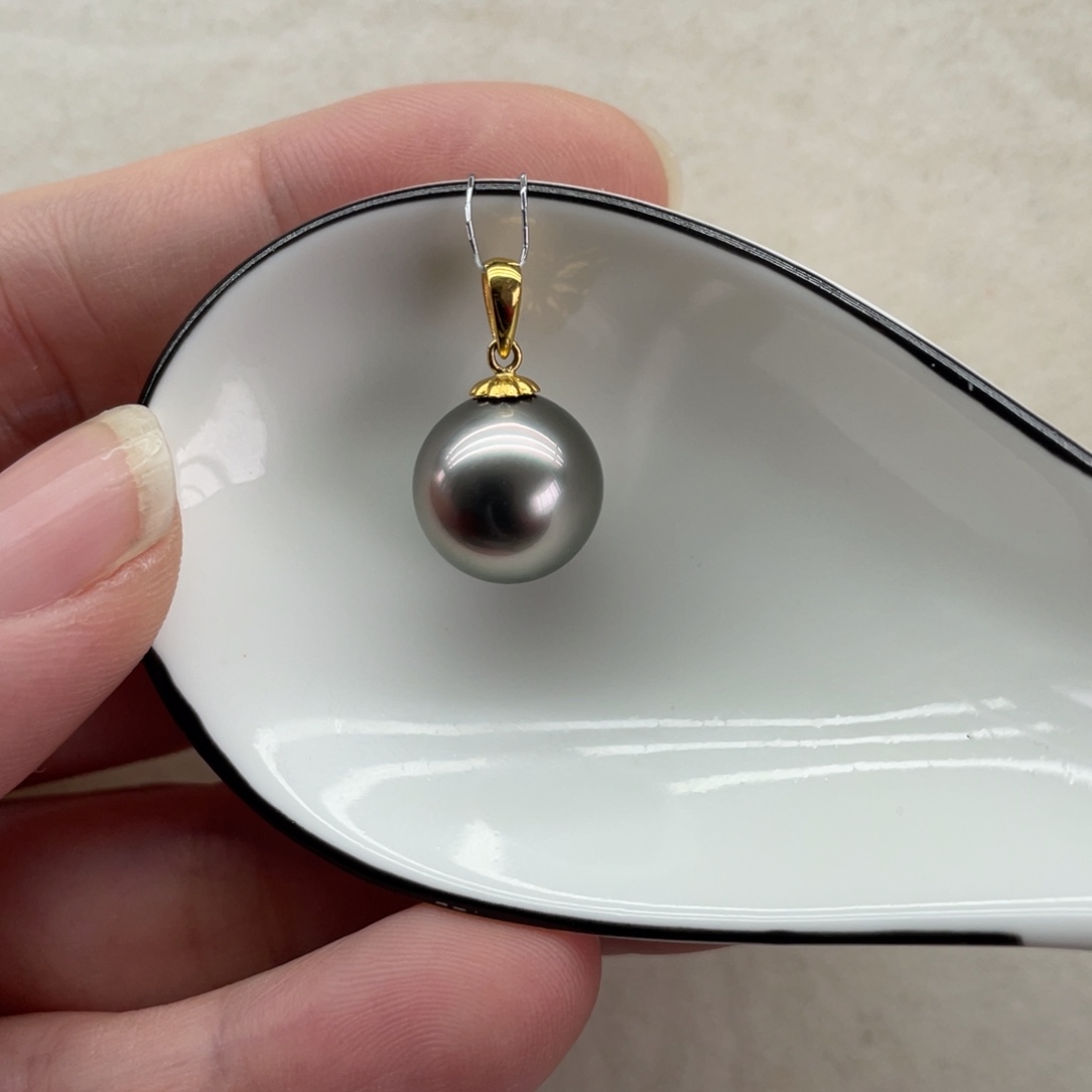 海水珍珠吊坠(不含链)18K金镶嵌11-12mm