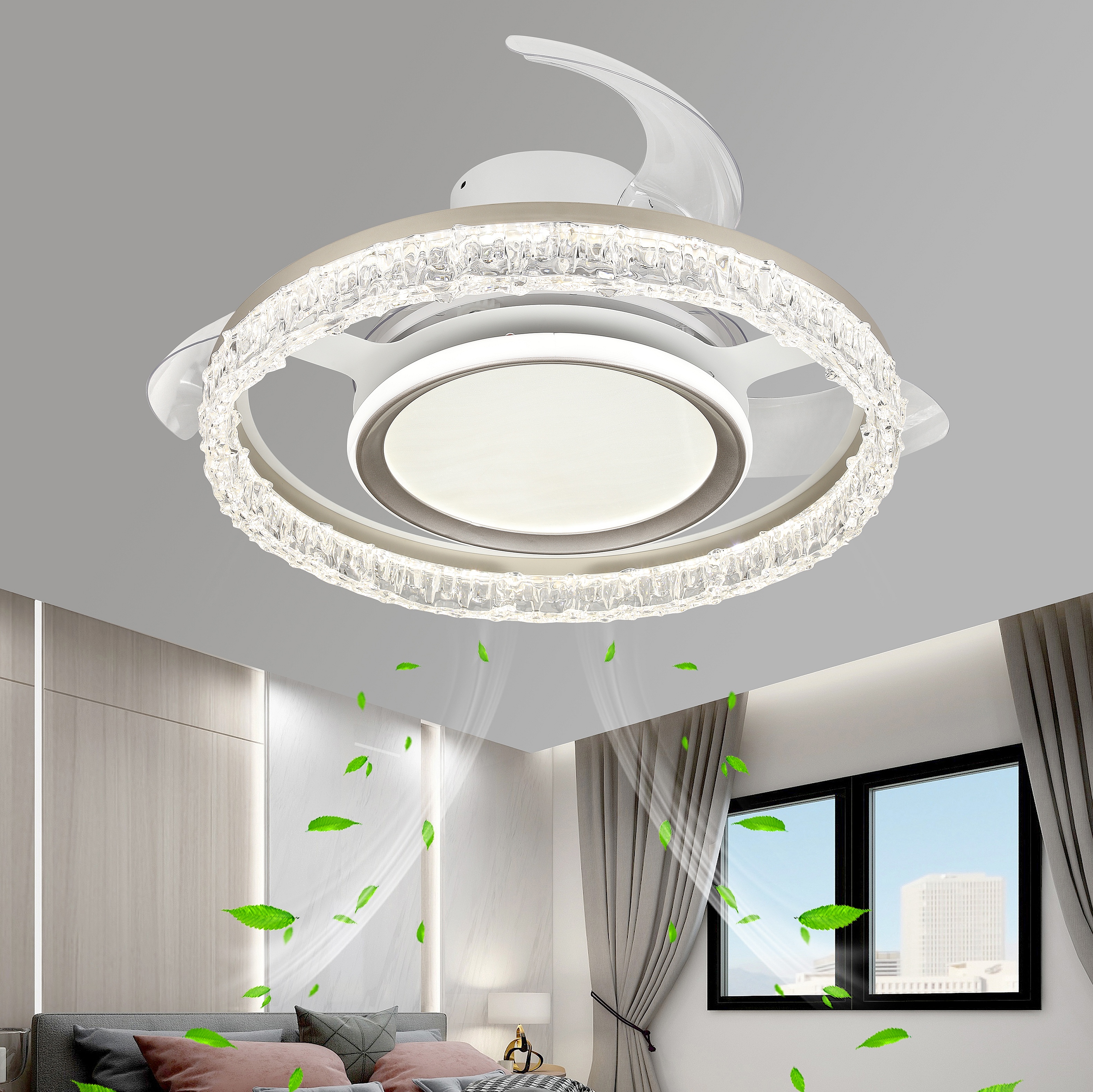 2025新款吸顶风扇灯50cm房间主卧室隐形扇叶洗吊风扇灯简约温馨灯