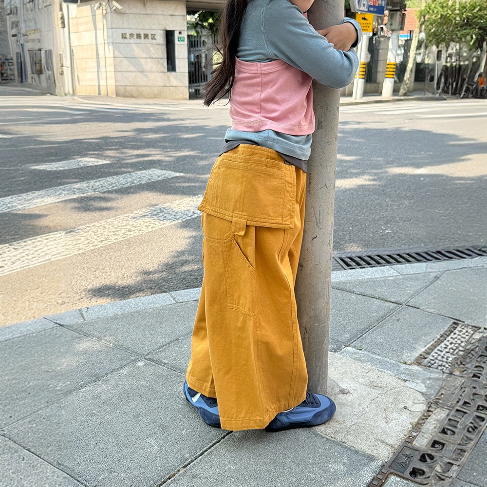 童装2025秋装新款日韩系可拆卸小包包工装裤男童女童长裤洋气裤子