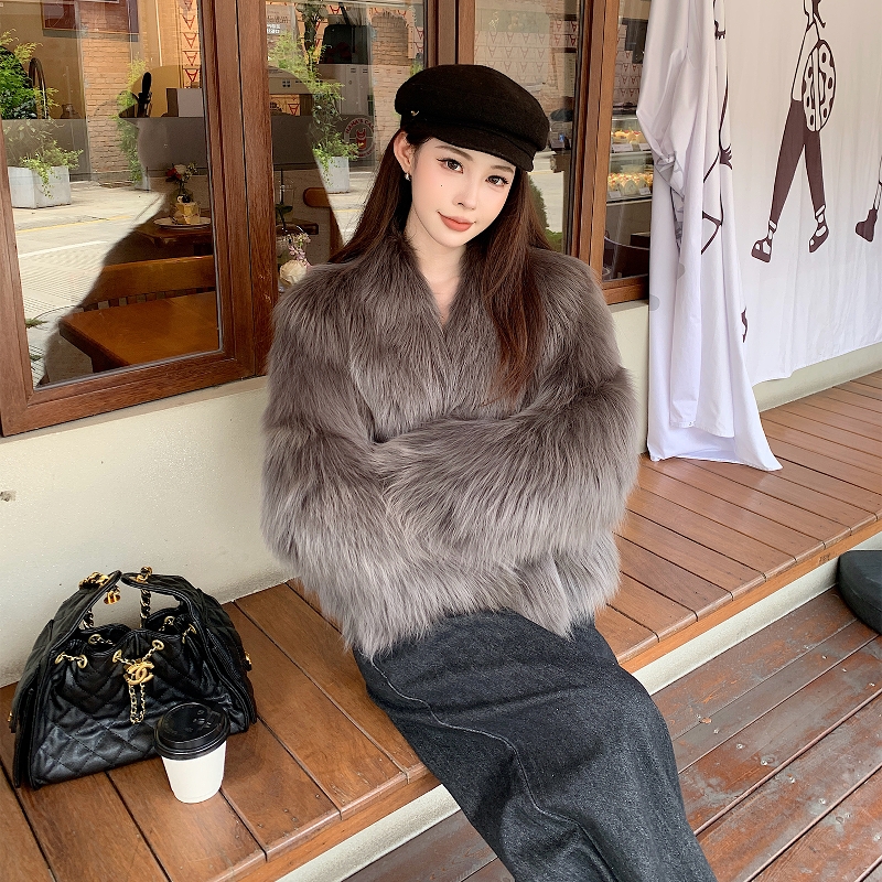 SAGAfurs狐狸毛皮草外套女2025新款毛毛大衣年轻