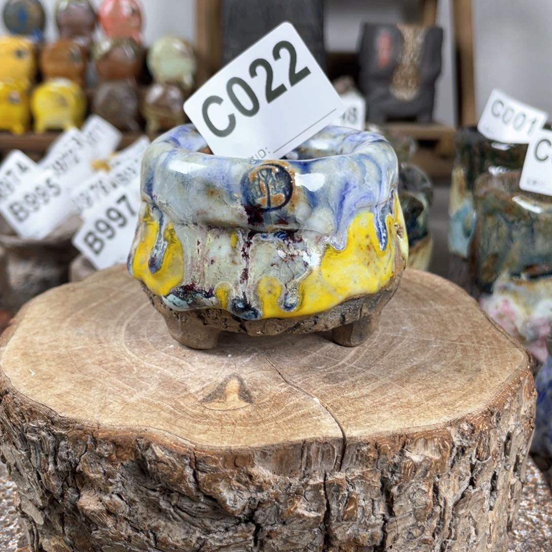 紫砂花盆孤品 不规则油画山石小地雷 内口4