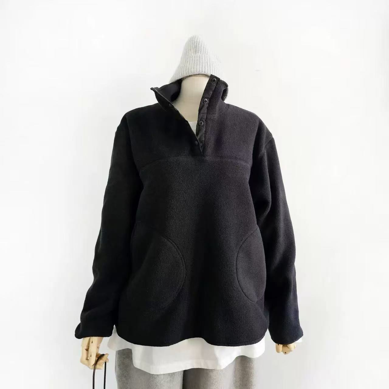 东大门pu摇粒绒立领卫衣