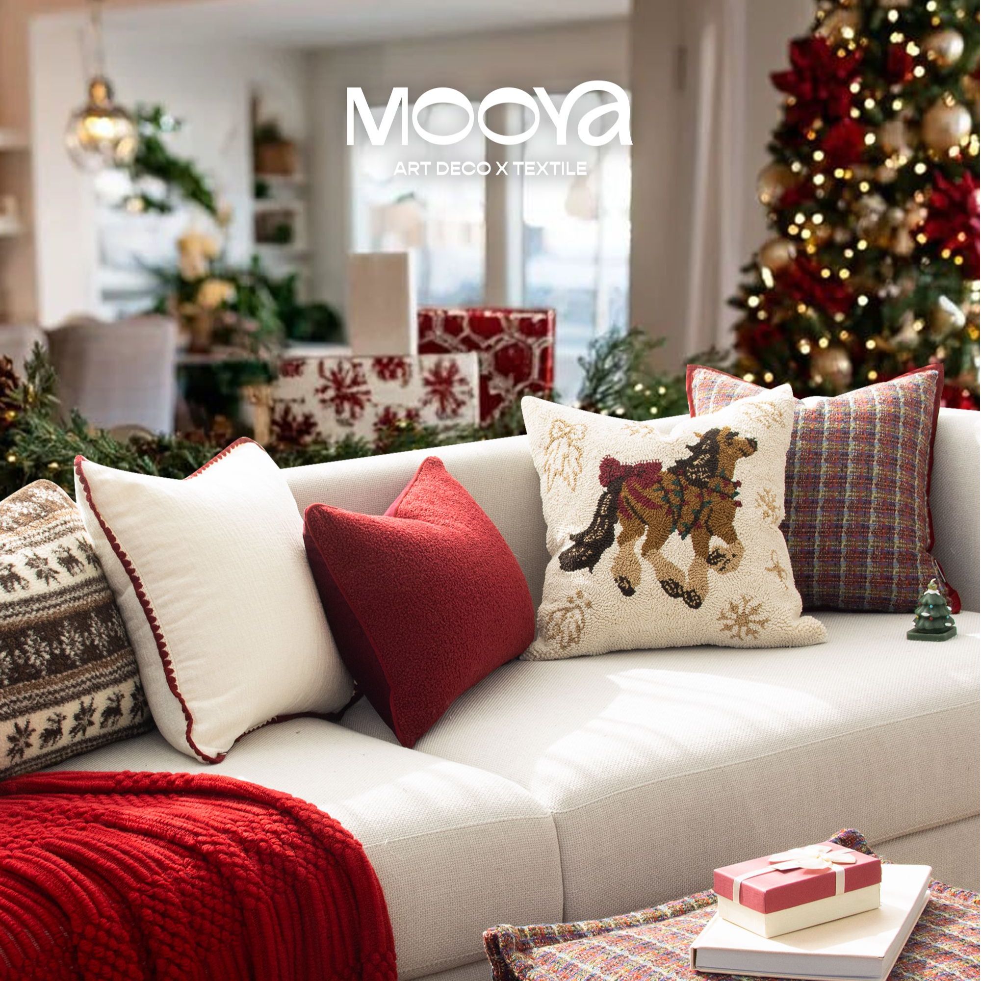 目野「冬日乐章」法式红色抱枕高级复古圣诞新年氛围靠枕沙发客厅
