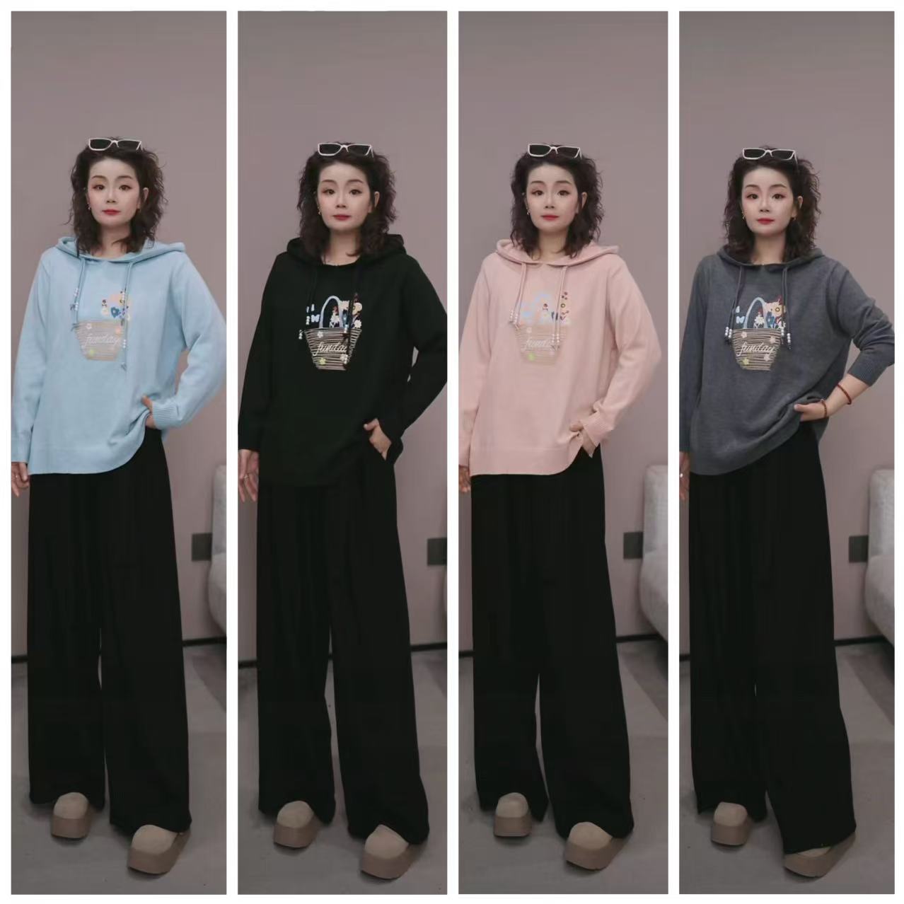 【刺绣花连帽针织上衣帽衫】XP 9931【NO退换】瑕疵品