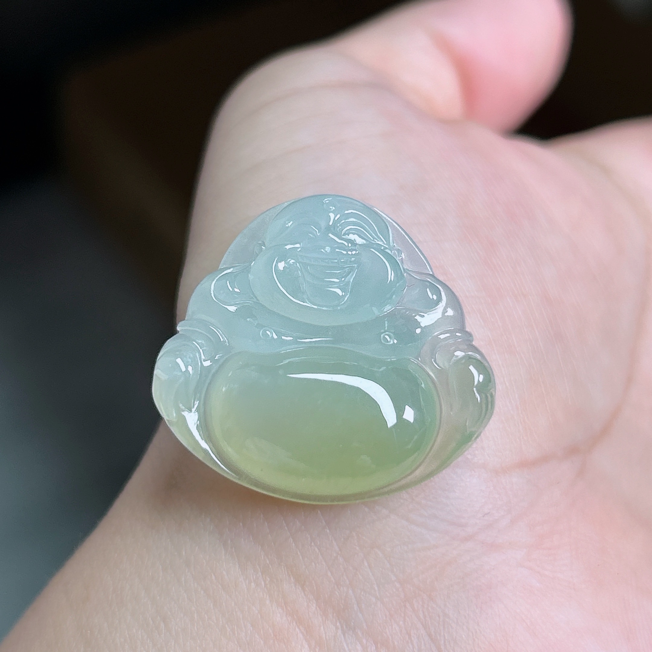 缅甸天然A货翡翠冰飘黄翡佛公吊坠肚里藏金弥勒佛玉佛25.6×27.6×6