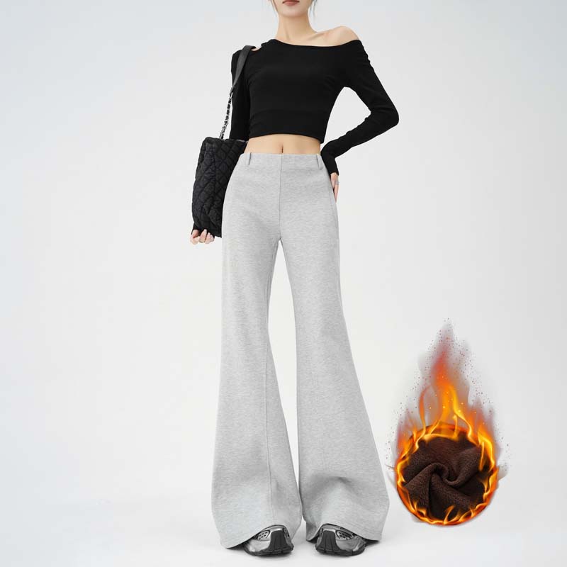 加绒加厚美式宽松休闲裤女2025秋冬新款慵懒松弛感显瘦喇叭拖地裤