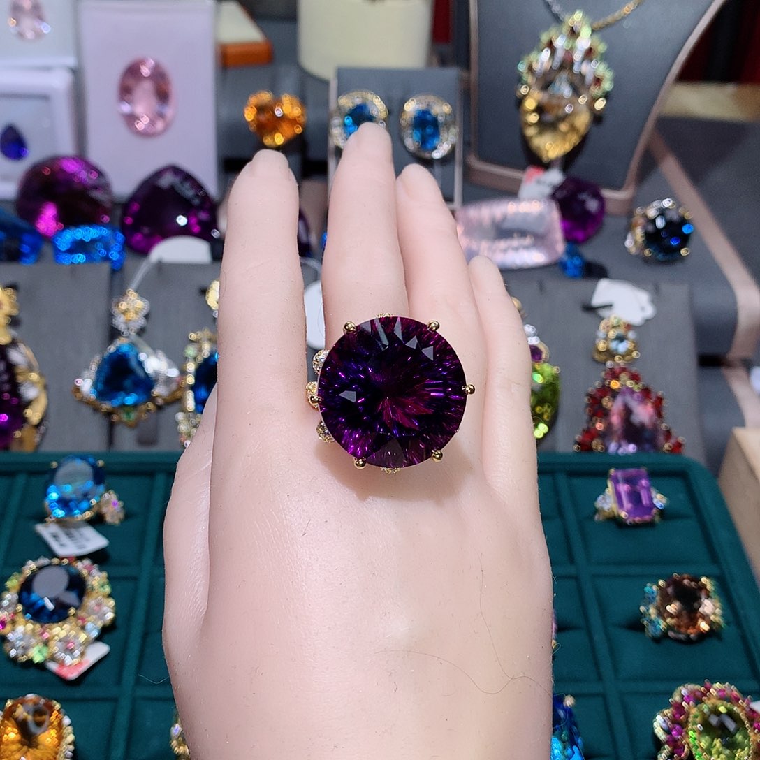 水晶戒指银S925镶嵌戒指