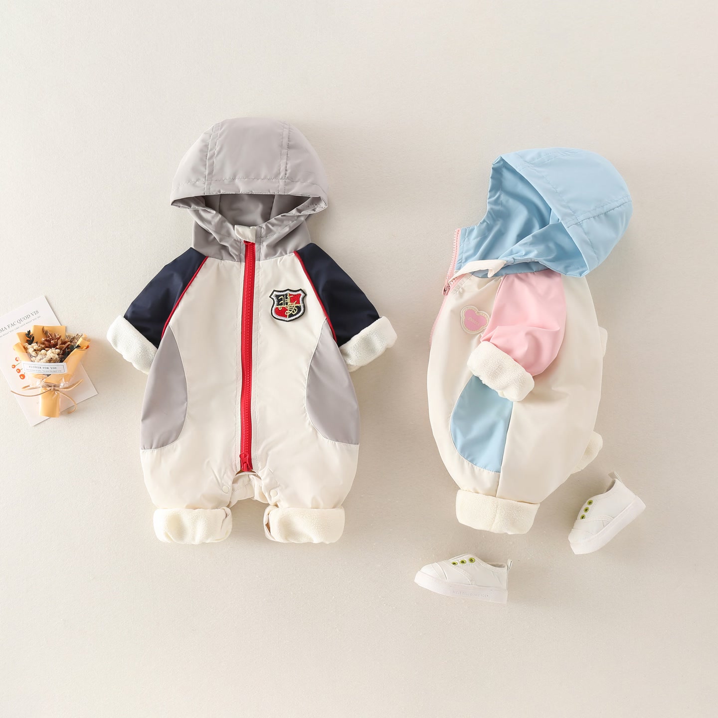 新生婴幼儿秋冬季三防冲锋衣加绒加厚连体衣男女宝宝外出服新品