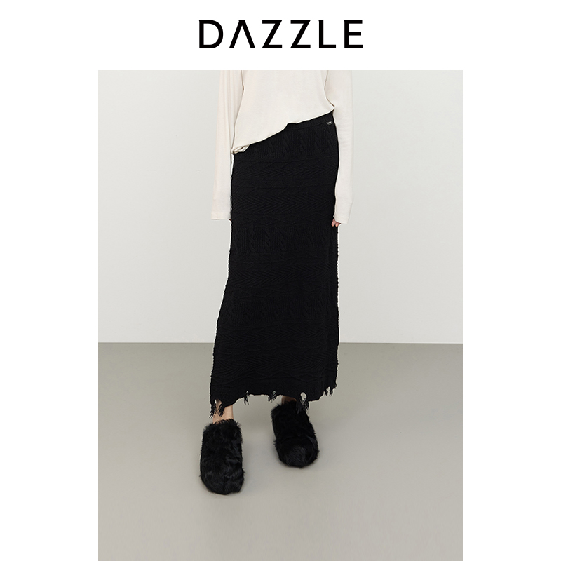 DAZZLE地素 半身裙2024冬季新款针织长裙2I4E708