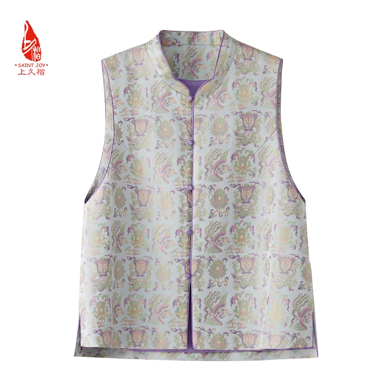 上久楷宋锦龙凤穿莲中式女士无袖马甲