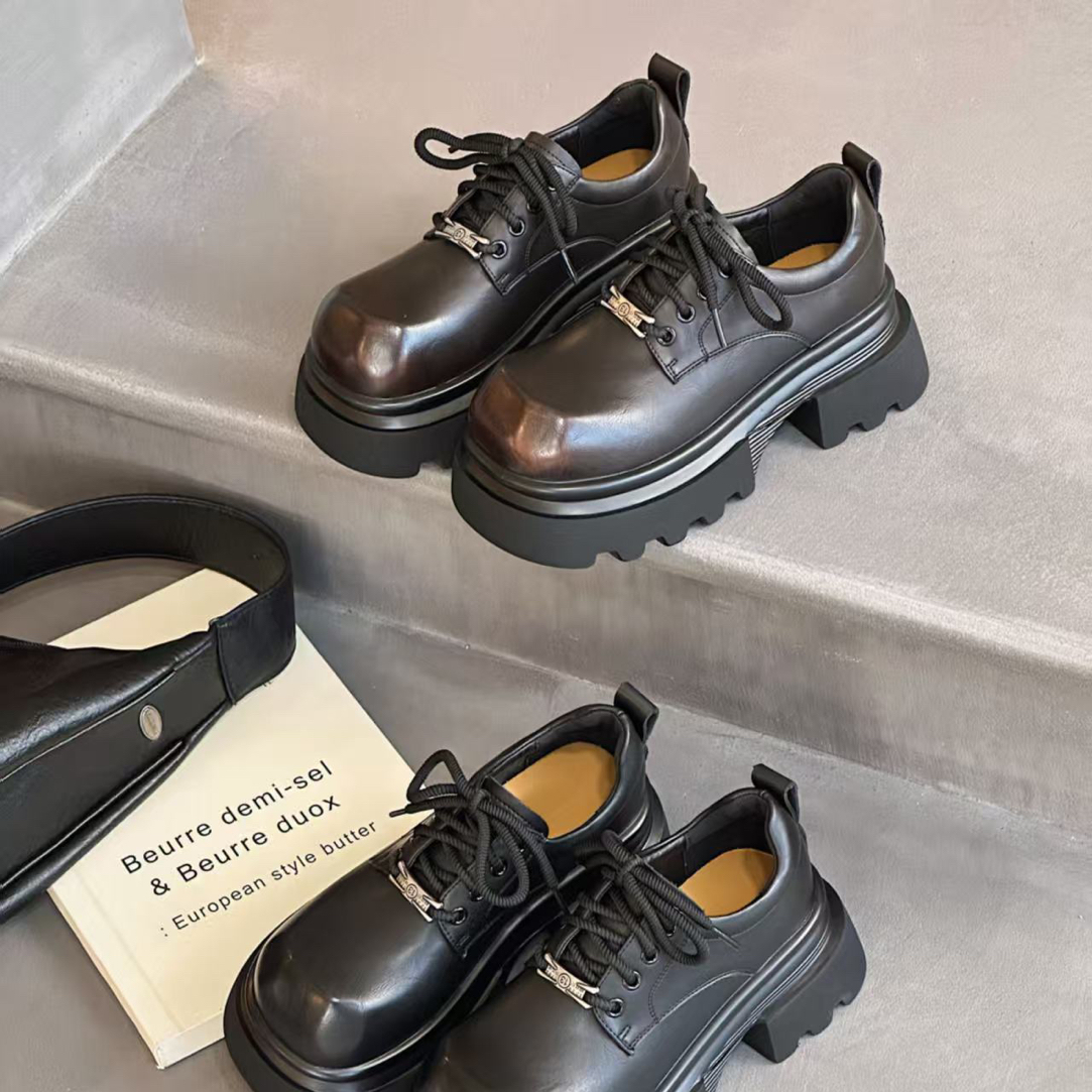 本木鱼春季冬季覆膜皮缝制厚底乐福鞋厚款百搭英伦休闲