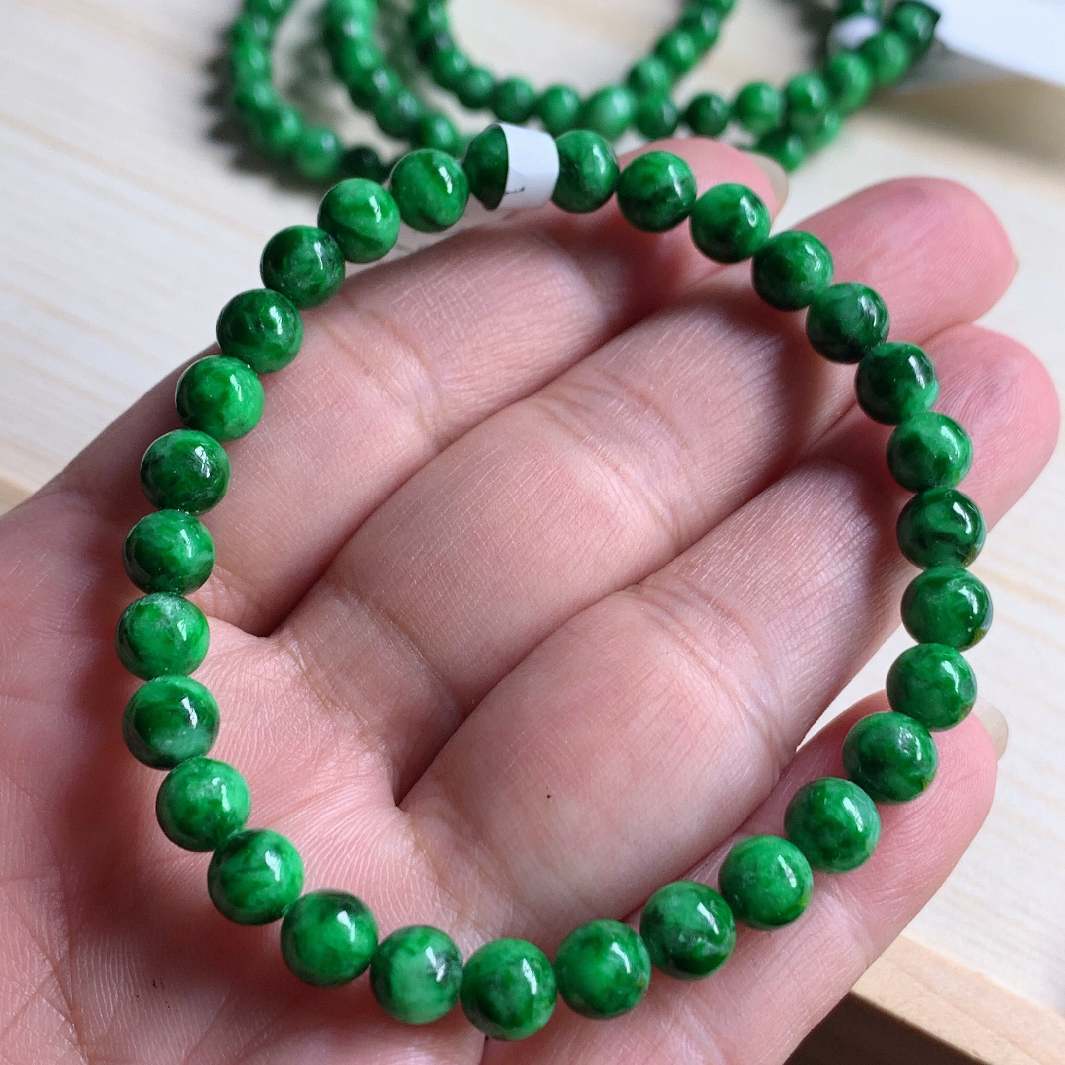 天然翡翠A货冰润满绿满色辣阳绿绿色圆珠手串手链卡6mm多样性发一
