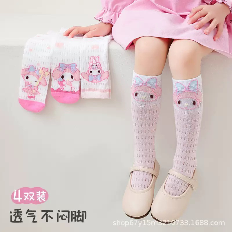 儿童袜子春夏薄款A类女童网眼卡通公主美乐蒂舒适小腿袜透气吸汗