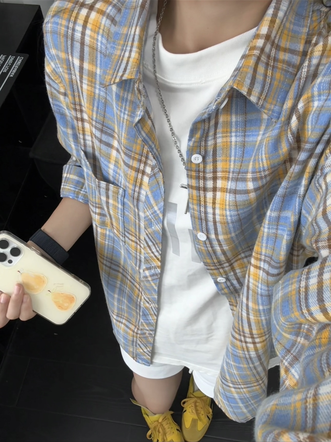 美式复古春夏黄蓝格子衬衫男款潮牌高级感男装长袖衬衣情侣装外套