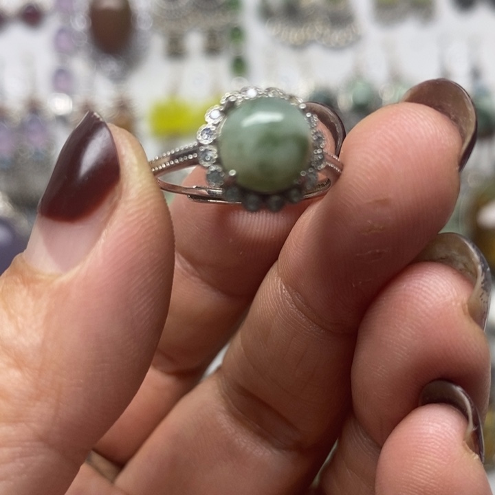 蛇纹石玉戒指银S925镶嵌