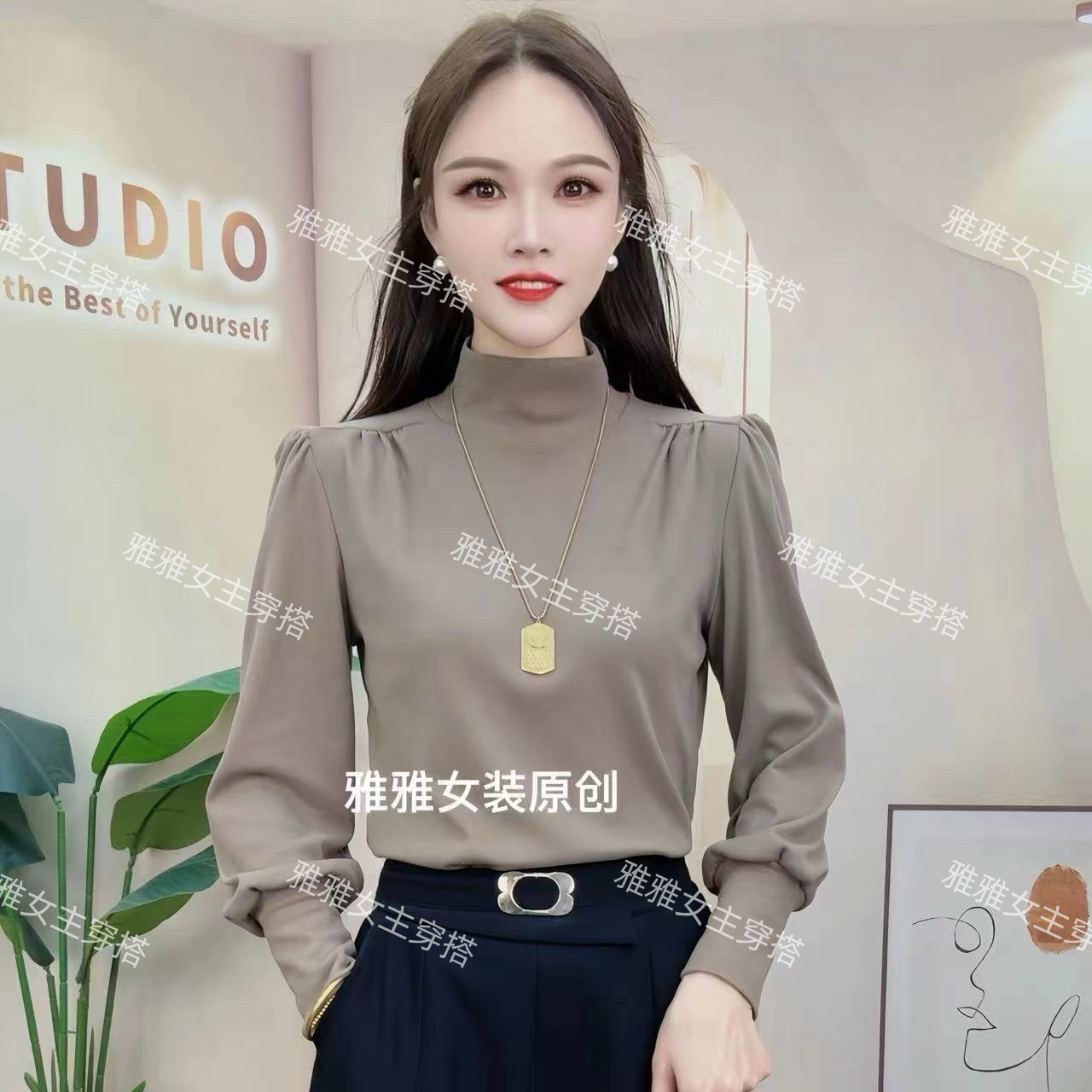 1050冬季新品双面一体绒女士打底衫时尚洋气百搭气质长袖显瘦上衣