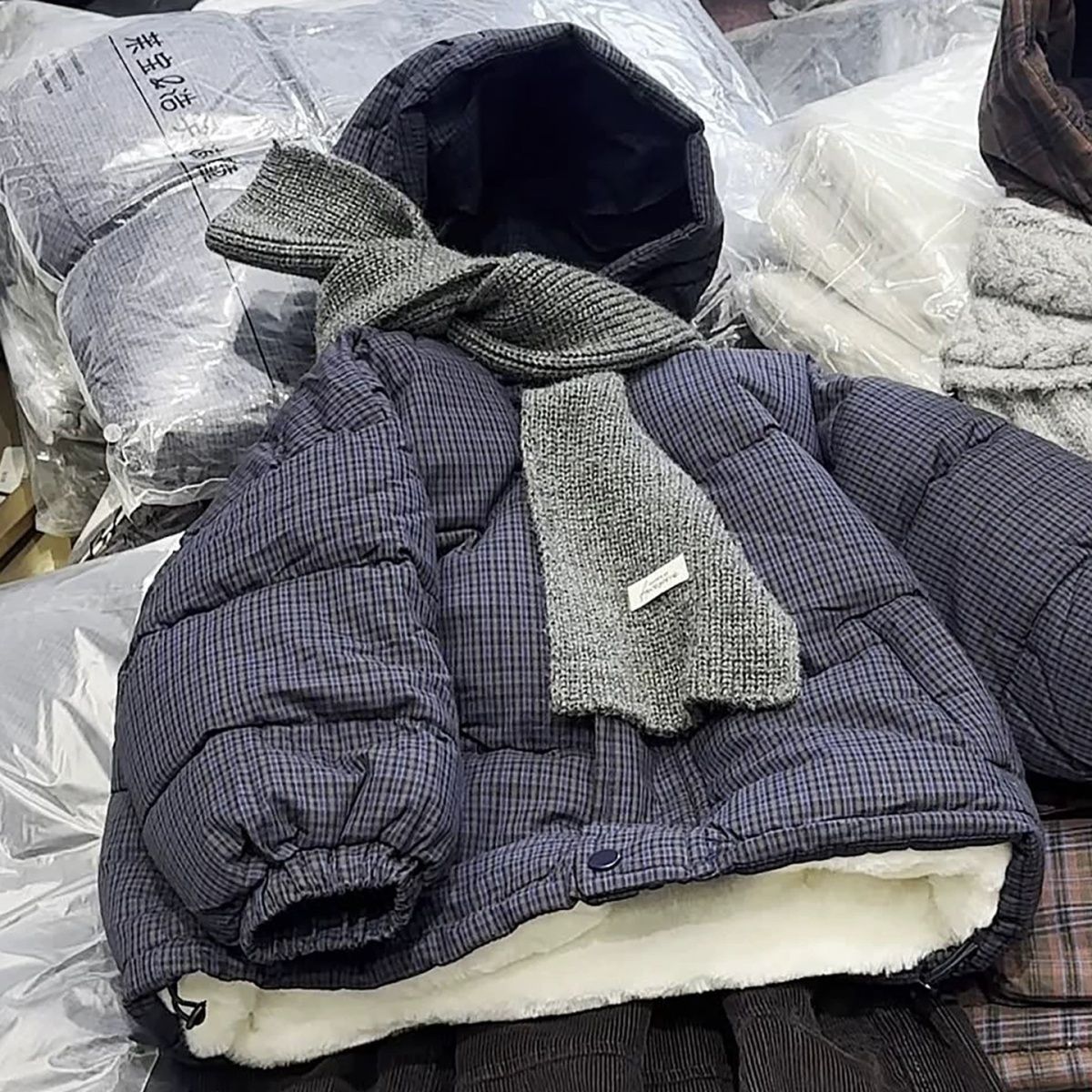 男童棉服2025冬季新款儿童宝宝加绒加厚保暖格子连帽洋气棉衣外套