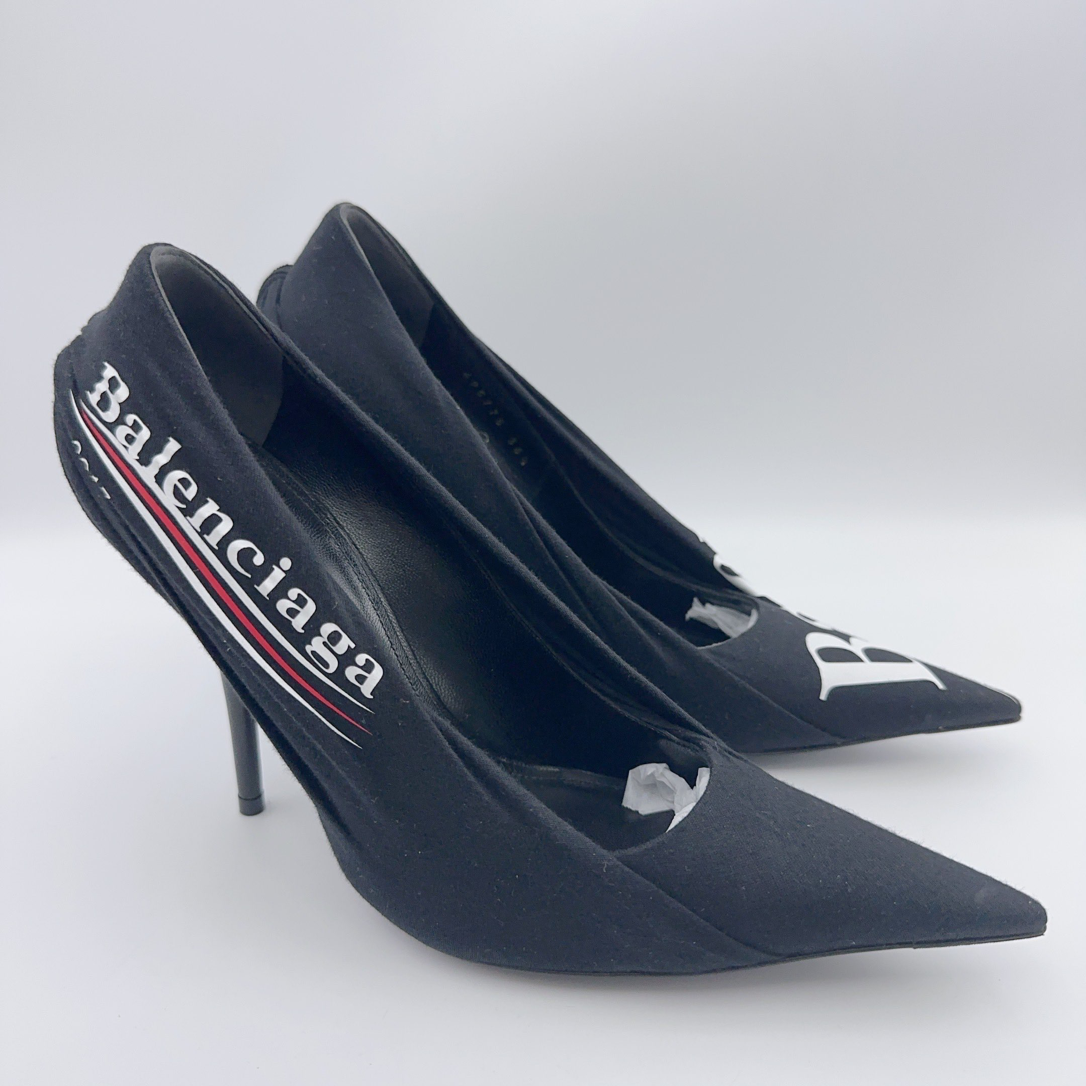 99新 Balenciaga/巴黎世家 36.5码/黑色标语高跟鞋/01642