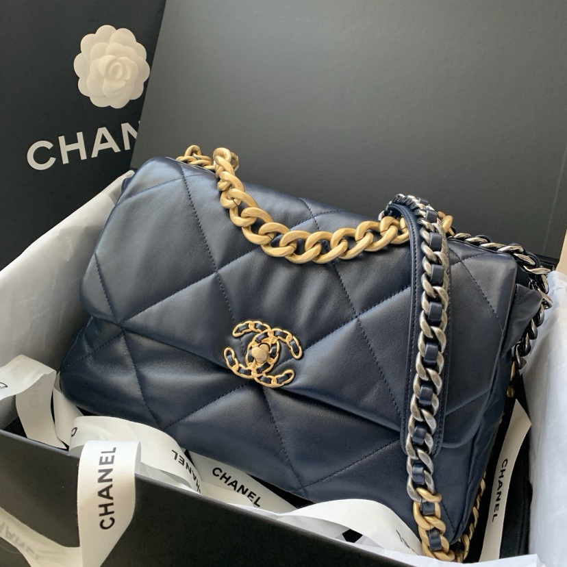 95新 Chanel/香奈儿 Chanel海军蓝中号19bag 25120029-03