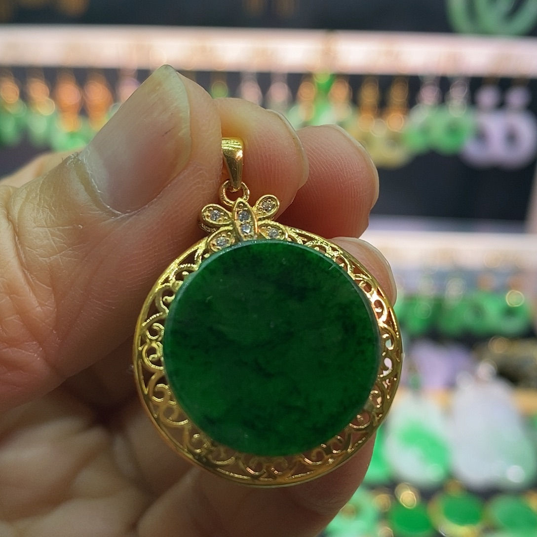 翡翠银S925镀金镶嵌吊坠(赠链)吊坠