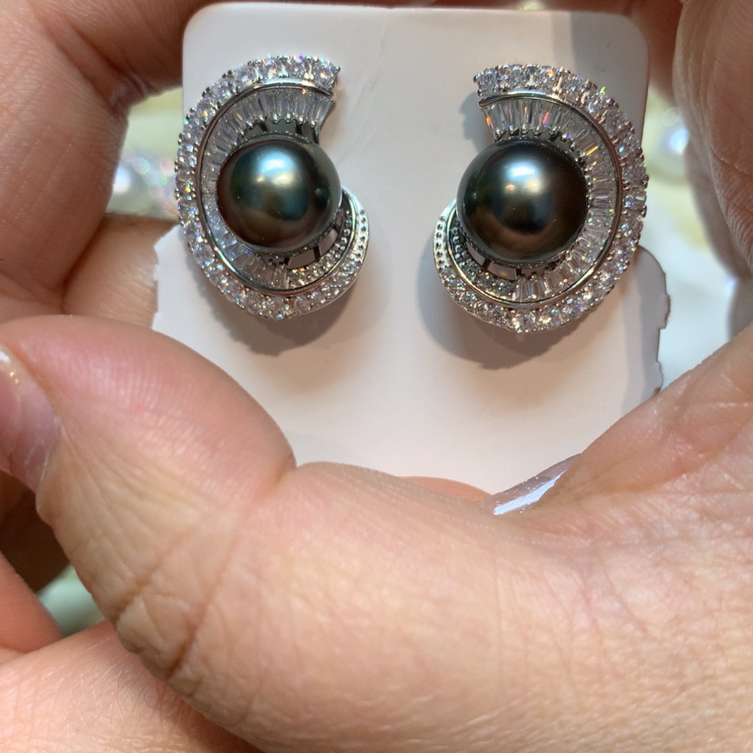 海水珍珠耳饰银S925镶嵌