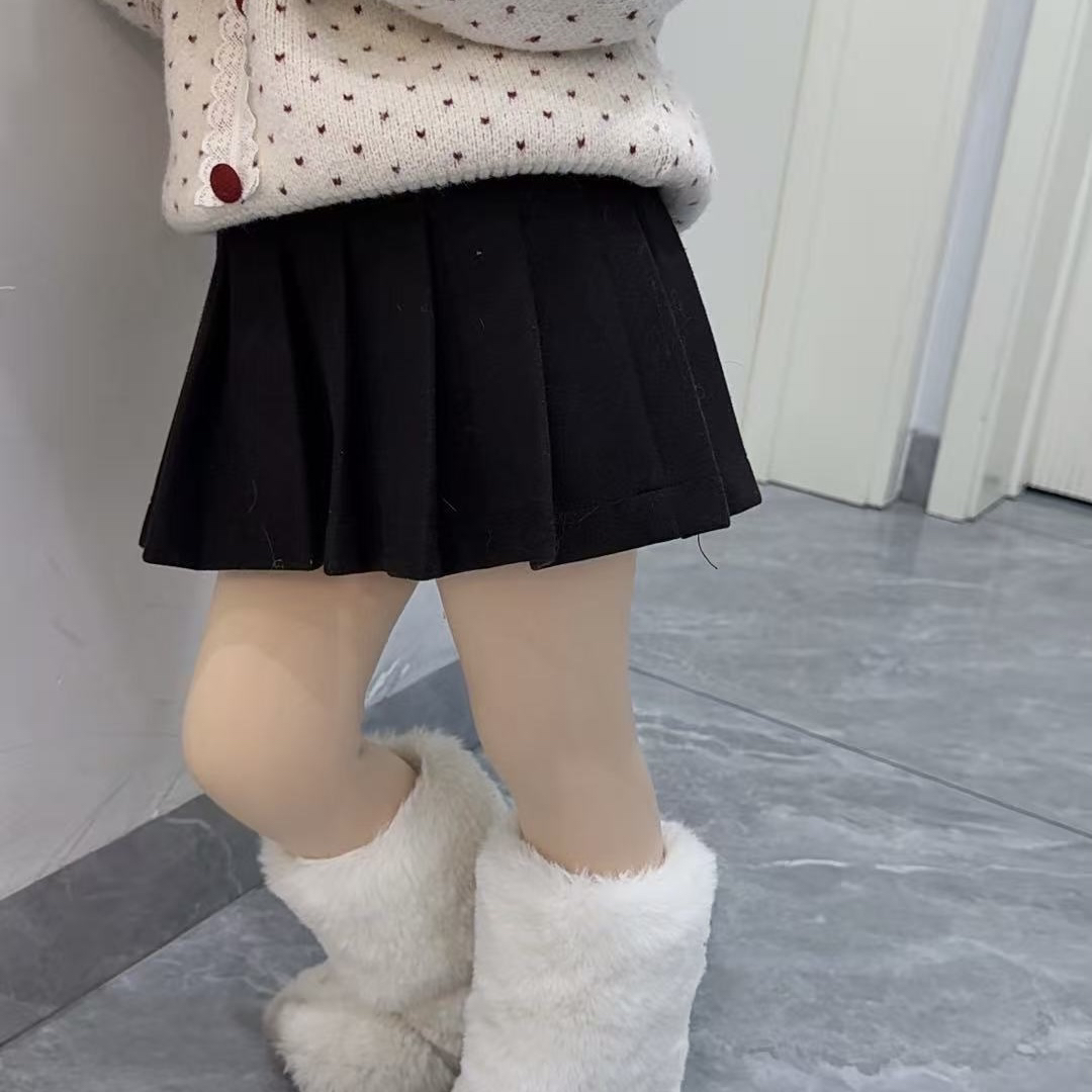 艺宝童装女童加绒百褶裙秋冬学院风短裙