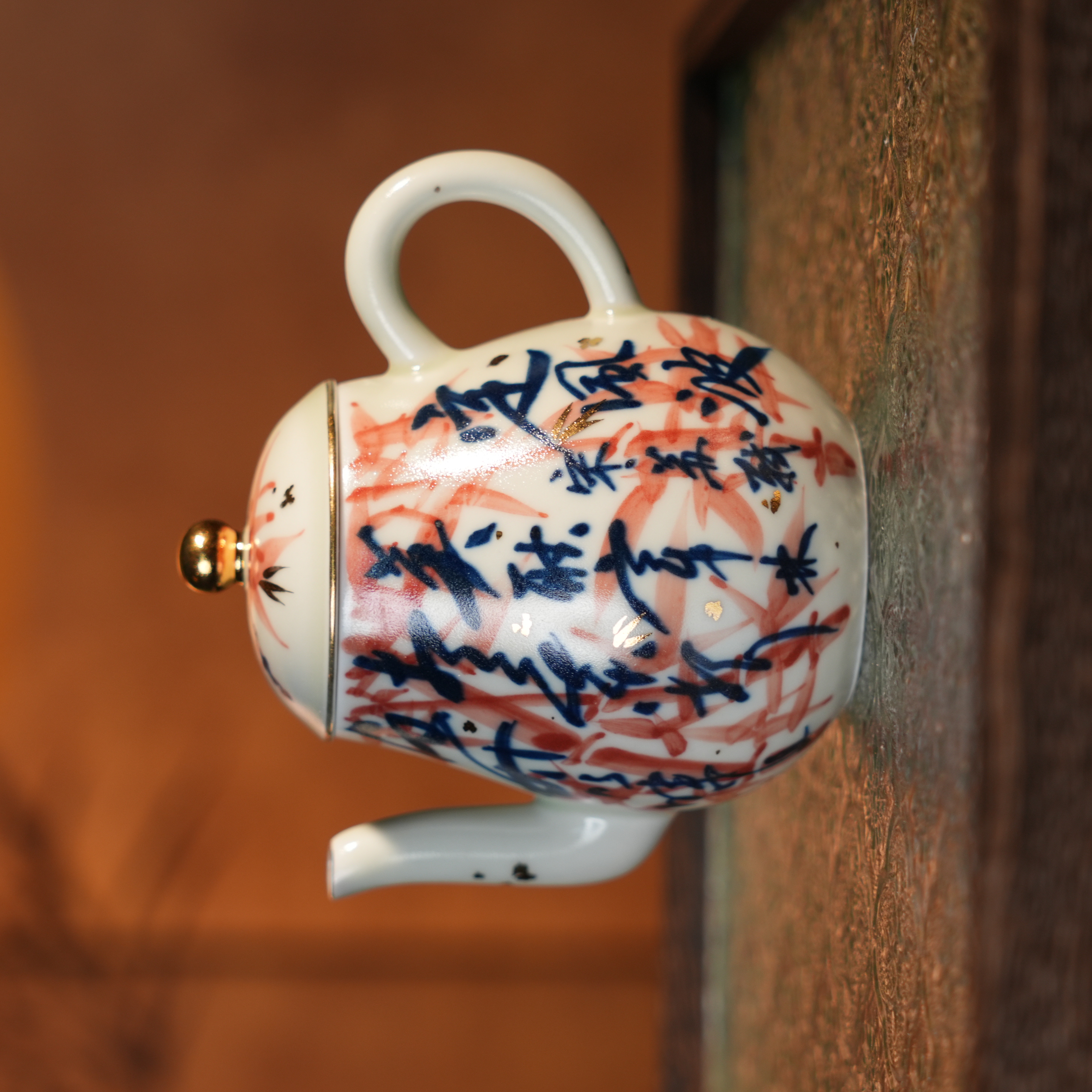 【央广甄瓷】 雨溪山房  描金定风波茶壶