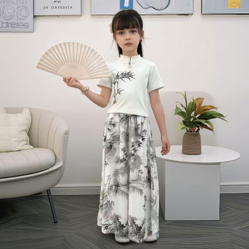 新款女童2025夏季套装薄款中大童夏装洋气国风儿童中式短袖两件套