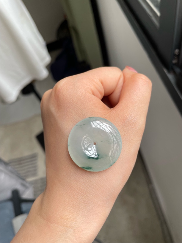 天然缅甸A货翡翠冰飘花平安扣女士吊坠冰透