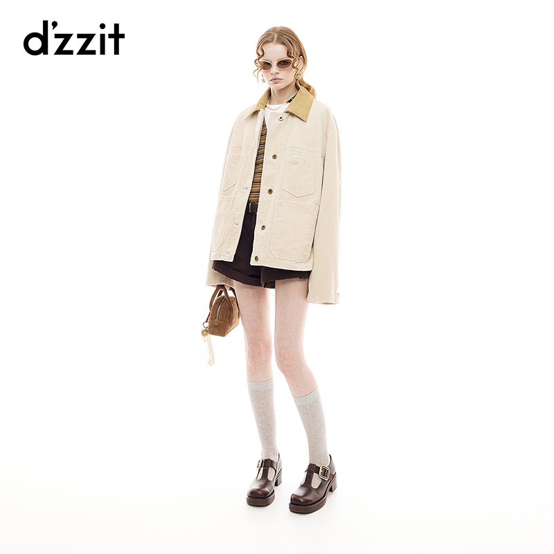 【商场同款新品】dzzit地素外套25秋巴恩风灯芯绒夹克女3J3F4109B