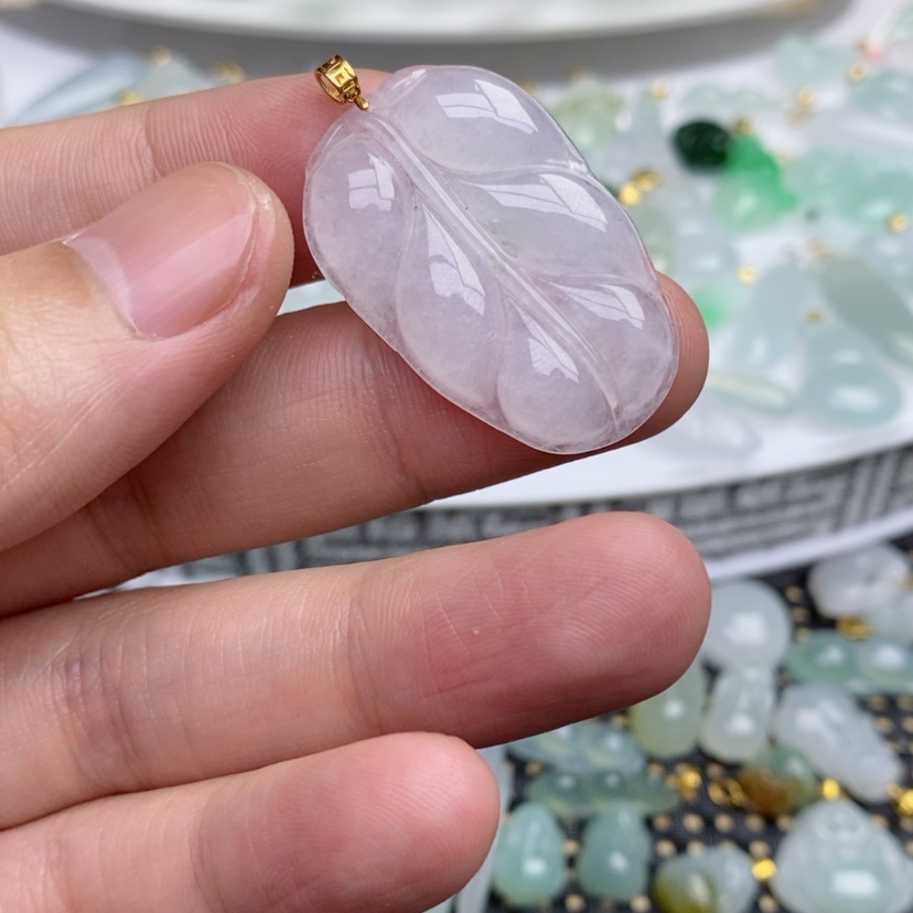 【闪购商品】翡翠18K金镶嵌吊坠(不含链)冰叶