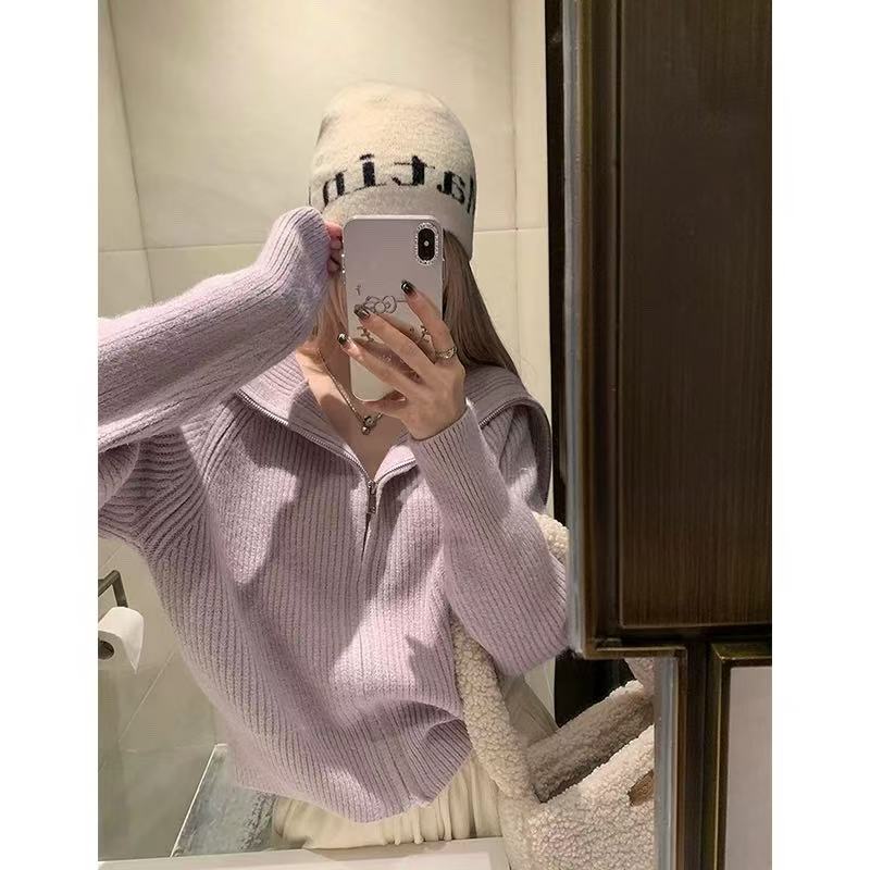 【优芭拉】女装2025秋冬女设计感百搭慵懒风休闲风针织毛衣外套胖mm