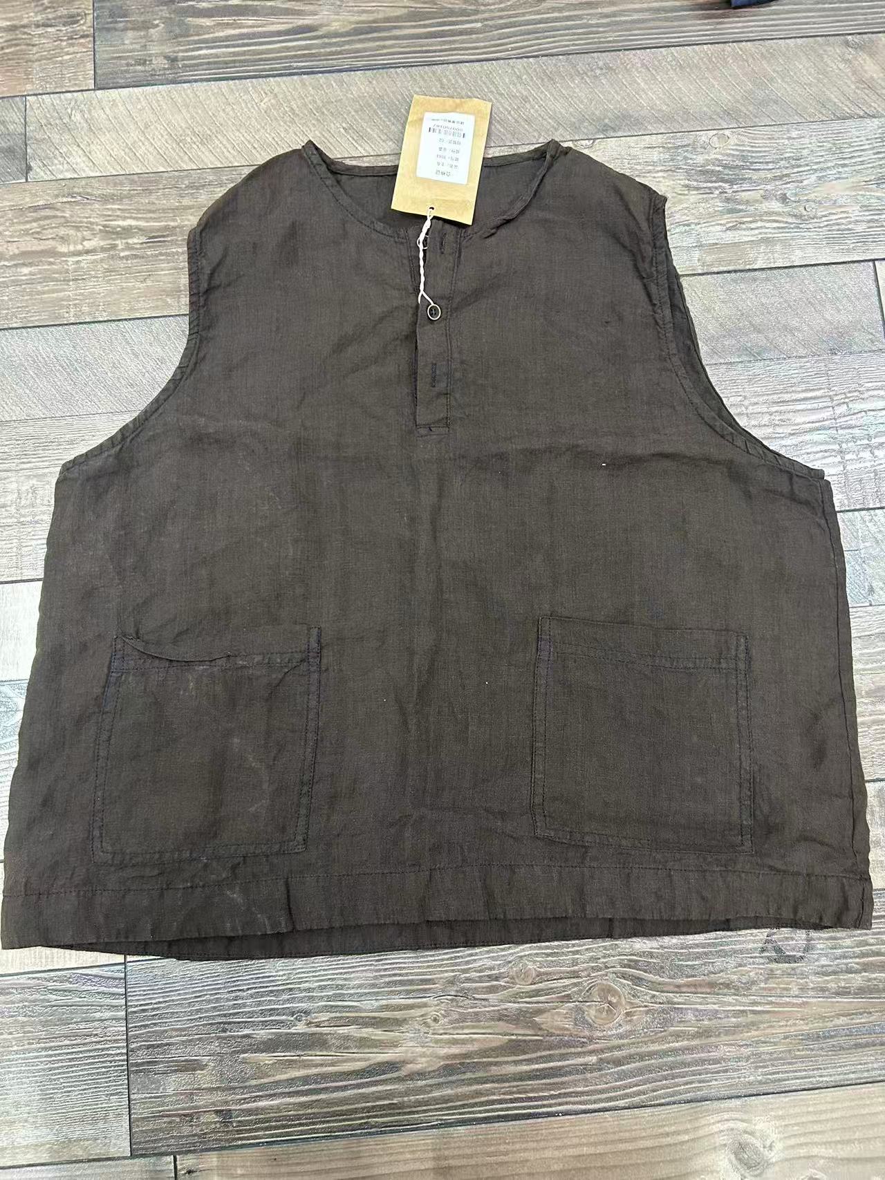 008 9163 夏季新品半扣亚麻女士背心 胸围116长60