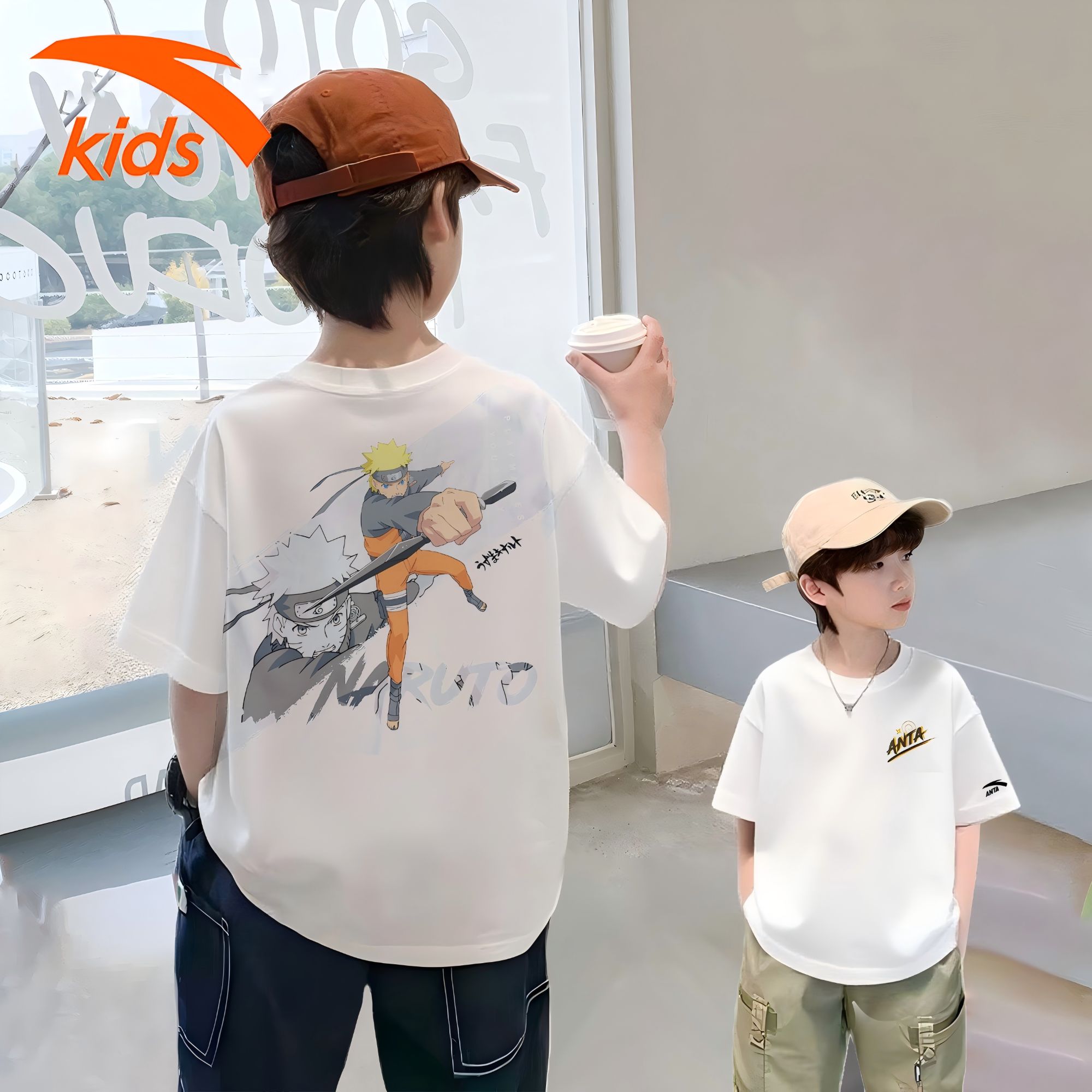 安踏儿童短袖男中大童夏季火影忍者联名舒适亲肤半袖休闲潮流短T