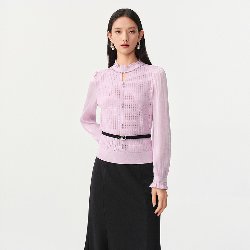 珂莱蒂尔2026年春季新款法式优雅拼接针织衫气质上衣女小衫