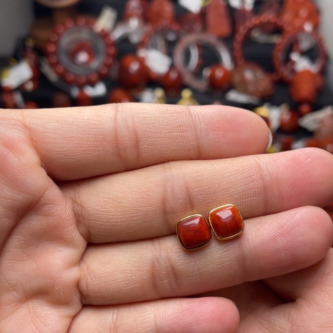 【闪购商品】银S925镶嵌方糖耳钉圣诞福利南红玛瑙