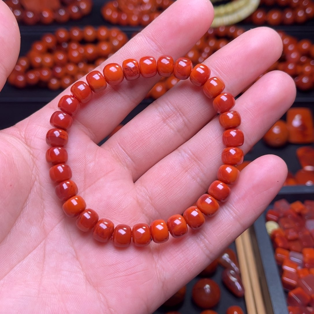 南红玛瑙手串未镶嵌原矿瓦西单圈7mm+