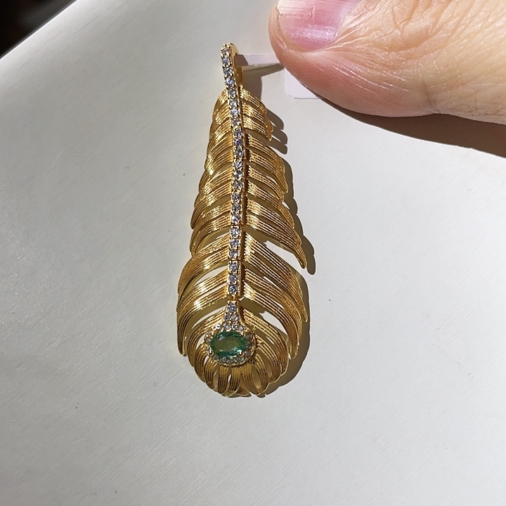 祖母绿吊坠(不含链)银S925镶嵌