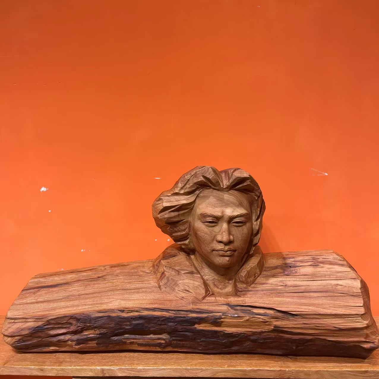 香樟木纯手工雕刻客厅茶室装饰作品《橘子洲头》