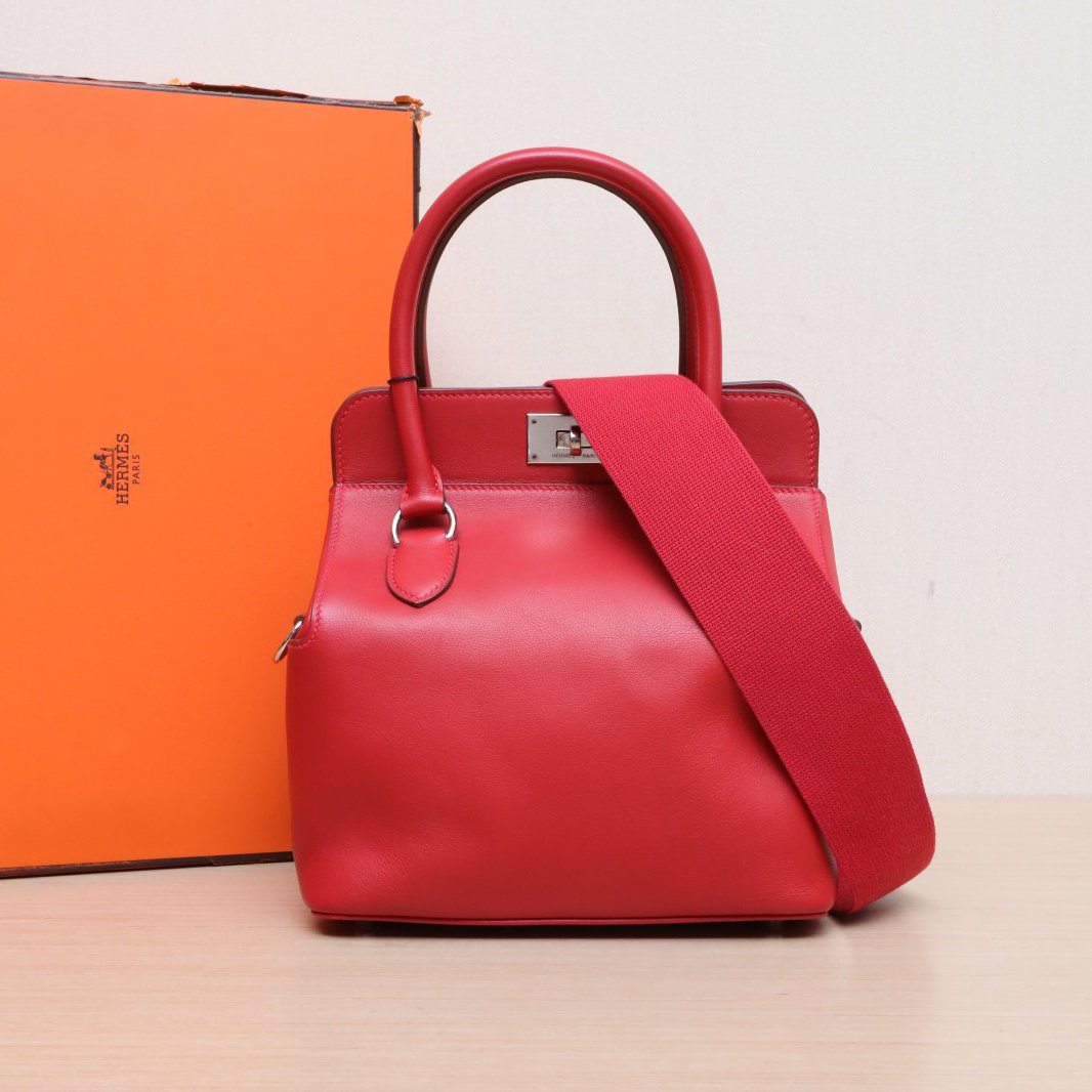 95新 Hermes/爱马仕 小花双双 牛奶盒子 20 Q5红 Swift皮 银扣 