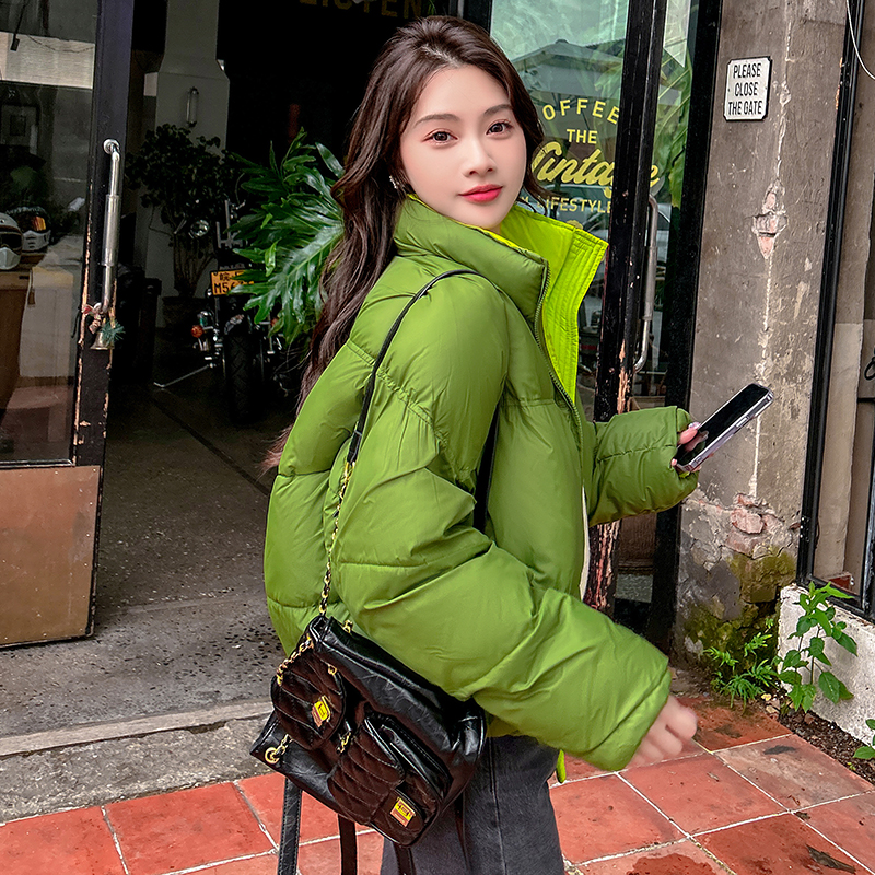 小个子百搭常规棉衣冬季立领韩版纯色加厚宽松保暖女士短款外套