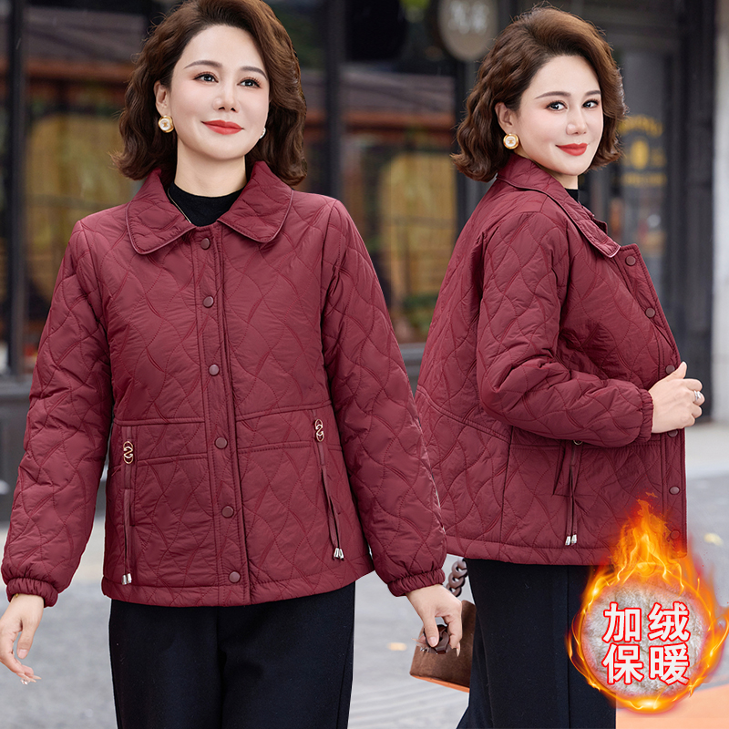 2025新款妈妈秋冬小棉衣小香风加绒棉服外套中老年女冬装时尚短款