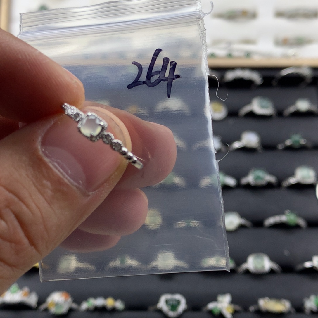 翡翠银S925镀金镶嵌戒指264