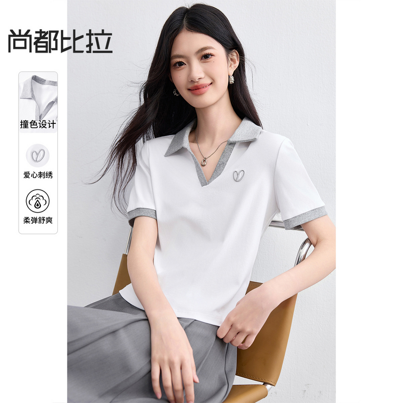 【撞色设计】简约休闲立体爱心刺绣弹力亲肤棉短袖polo衫59205