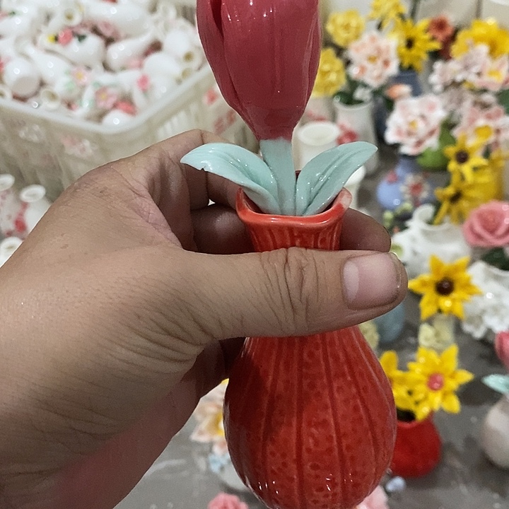 瓷片纯手工陶瓷花摆件瑕