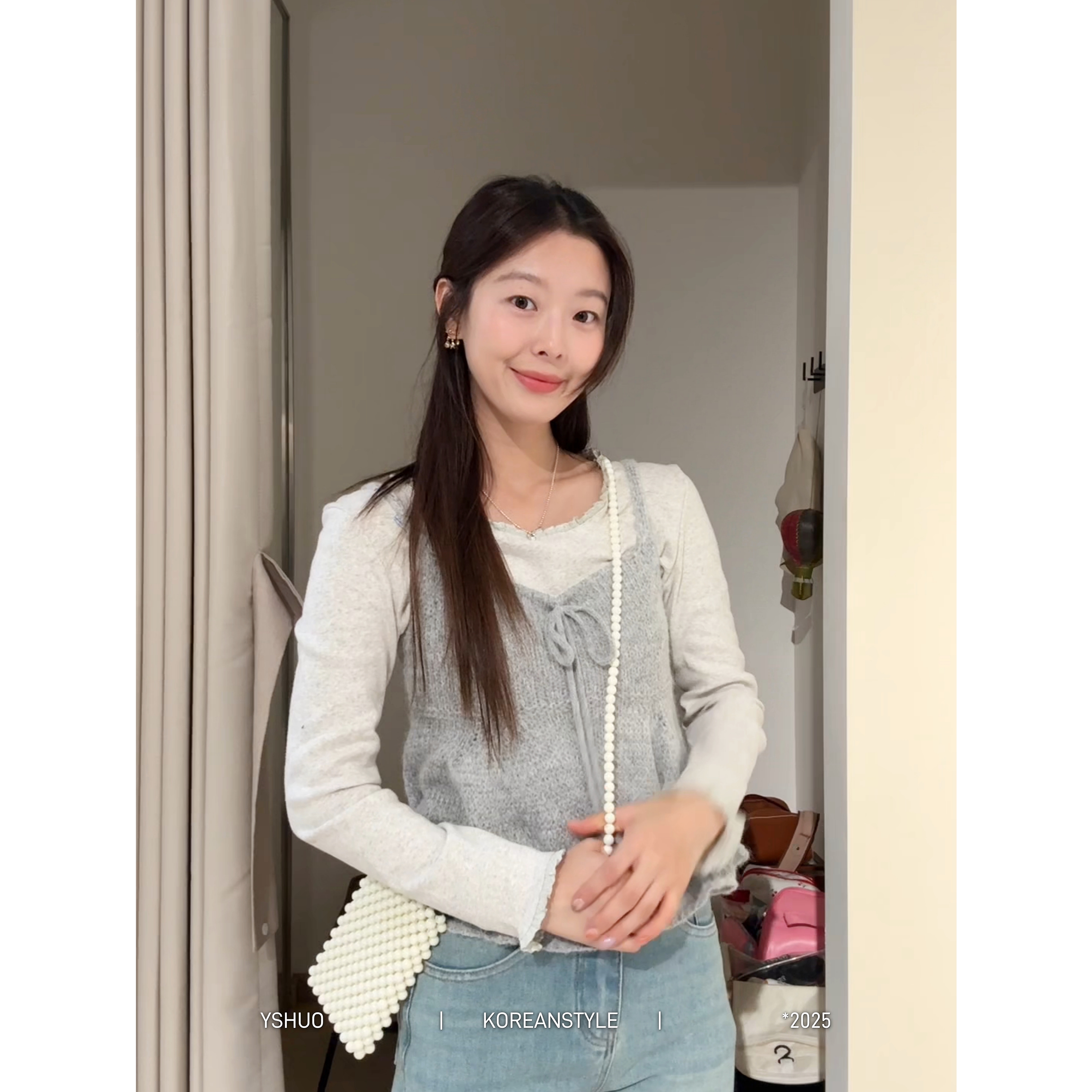 【日光边际】早春时尚新款叠穿马甲长袖内搭百搭两件套 8785